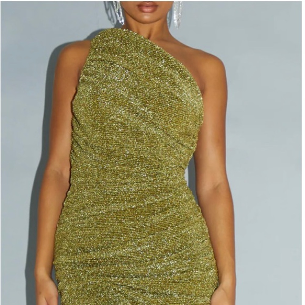 One shoulder sparkle midi dress